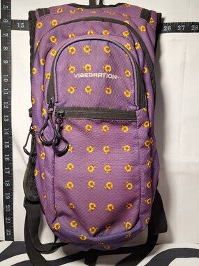 Vibedration Hydration Backpack w/o bladder, Purple with Sunflowers, Used